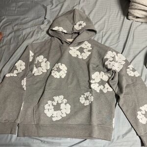 Gray Hoodie with White Floral Patterns